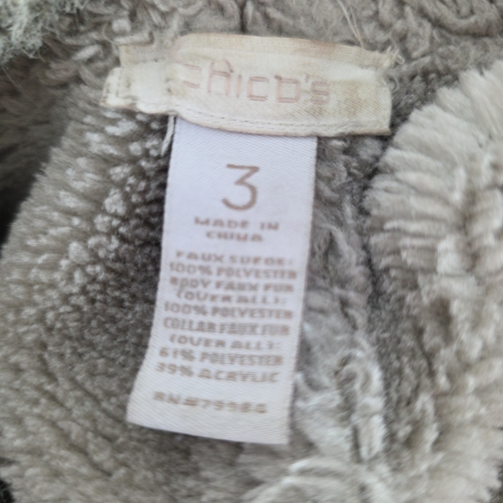 Chico's Gray Faux Suede Fur Penny Lane Teddy Coat Jacket Womens XL 16 Chicos 3 - Picture 6 of 8